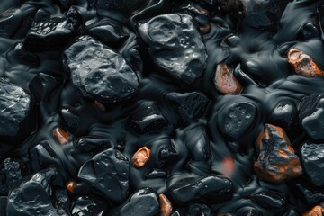 Black sand with stone and beautiful pattern  top view. Zen concept