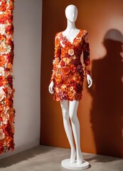 Wall Mural - Fashionable evening orange summer dress on a mannequin. ai generative. ai generative