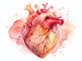 Delicate watercolor illustration of a human heart, featuring soft pink and red hues, elegant lines, and subtle texture, symbolizing love and emotion.