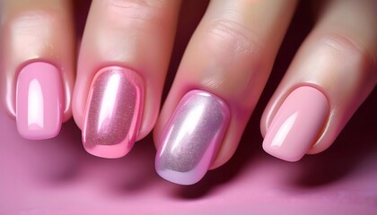 Pastel gradient nails from light pink to lavender. Complete with delicate silver foil.