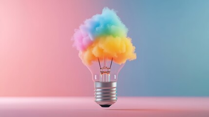 Poster - A lightbulb glowing with a rainbow of colors, symbolizing the vibrant and surreal world of imagination.