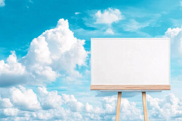 Wall Mural - a white board is standing in front of a blue sky with clouds. the board is empty, but it could be us