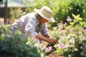 Sticker - Grandmother gardening outdoors nature.