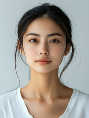 beautiful headshot portrait photo of asian woman, natural hair and bare face