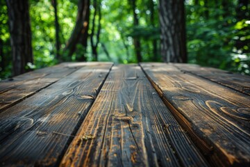 Wall Mural - Wooden table terrace with Morning fresh atmosphere nature landscape