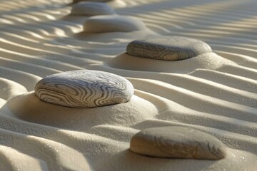 Zen garden with white and gray stones symbolizing harmony and balance.