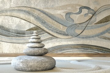 zen garden with white and gray stones symbolizing harmony and balance.
