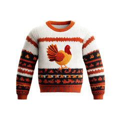 Cozy knitted sweater featuring a colorful turkey design, perfect for festive gatherings and autumn celebrations.