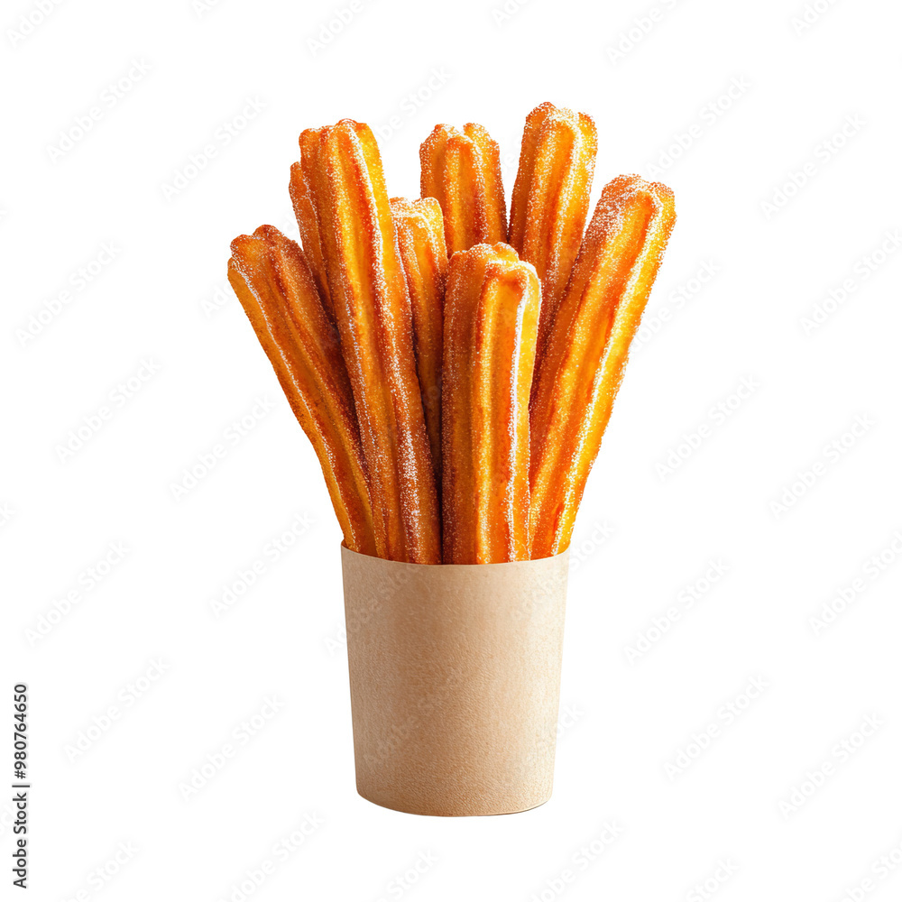 Delicious churros in a paper cup, golden and crispy, perfect for ...