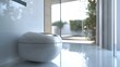 © STGZ. - A minimalist bathroom with an automatic smart toilet and sleek design