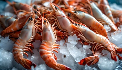 Fresh Raw Shrimp Piled on Ice in a Stunning Close-Up Display