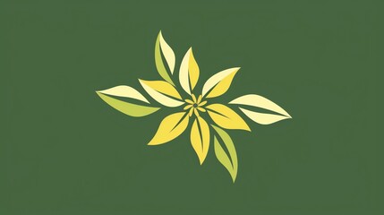 A stylized flower with leaves on a green background.