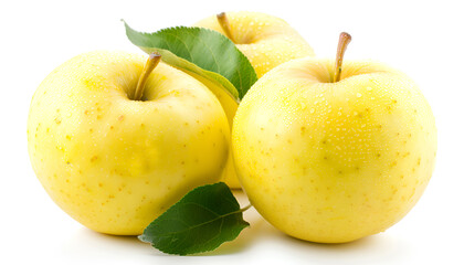 Golden Delicious apple is a large, yellow green skinned cultivar and very sweet to the taste eaten plain and use in salads, apple sauce, and apple butter. isolated on white background