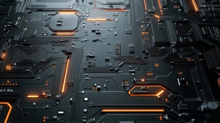 Close-up of a futuristic circuit board featuring intricate details, glowing lines, and a modern design. Perfect for tech visuals.