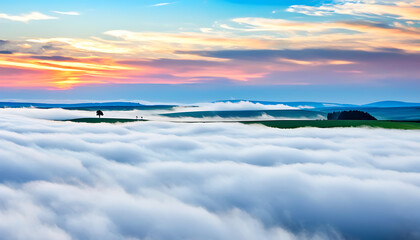 Poster - The beauty of natural fields and the grandeur of cloudscapes echo each other.