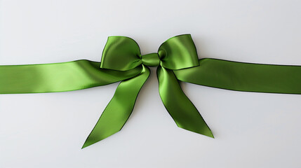 Green ribbon tied in a simple bow on a plain white background, St. Patrick's Day themed, festive and elegant, copy space