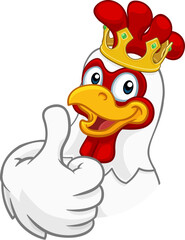 Canvas Print - A chicken rooster cockerel bird cartoon character in a kings gold crown giving a thumbs up