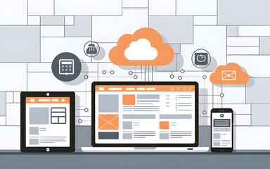 Digital Technology and Web Development Solutions in Flat Minimalist Style
