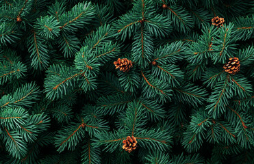 Abstract green background of Christmas fir tree branches, festive New Year pattern