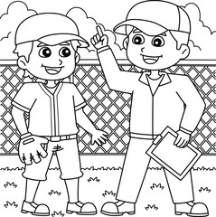 Sticker - Baseball Player with Coach Coloring Page for Kids