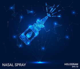 Wall Mural - Hologram nasal spray. Nasal spray made of polygons, triangles, dots, and lines. Low-poly nasal spray structure of connections. Technology concept vector.