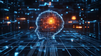 Digital Human Head Constructed from Circuitry and Lines