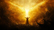 © Edgar Martirosyan - A figure stands victorious in a heavenly, spiritual realm, bathed in golden light