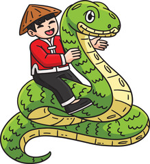 Wall Mural - Year of the Snake Child Riding a Snake Clipart