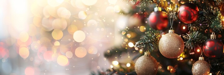 Wall Mural - captivating holiday scene featuring a beautifully decorated christmas tree with golden and red ornam