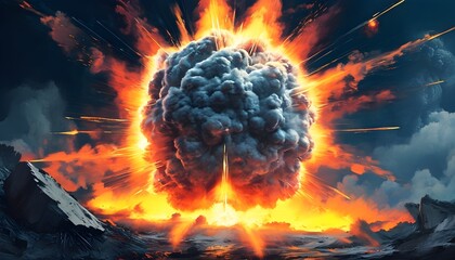 Wall Mural - Nuclear Catastrophe: A Dramatic Illustration of an Atomic Explosion and Its Devastating Impact