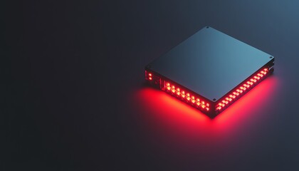 Black Box with Red Glowing Lights on a Dark Background