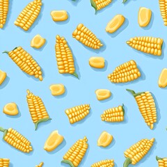 Vibrant Corn Kernels Pattern on Serene Sky Blue Background for Versatile Design Needs