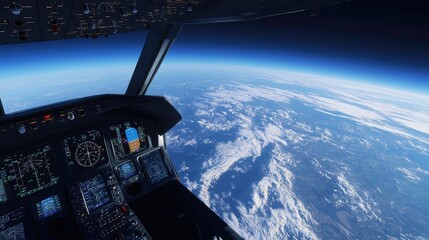 Stunning View of Earth from Spacecraft Cockpit with Advanced Instrumentation and Expansive Horizon