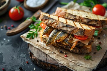 Delicious Grilled Sardine Baguettes with Fresh Vegetables and Herbs