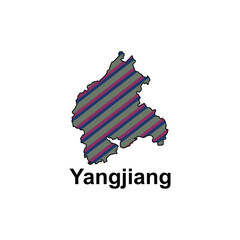 Map City of Yangjiang, administrative division of China Country strip color style. Vector illustration design template