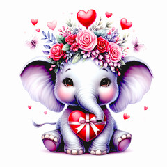 Wall Mural - baby elephant and heart 