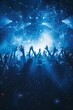 © AlirezA - Energetic crowd with raised hands enjoying a live music performance under vibrant blue lights at an evening event