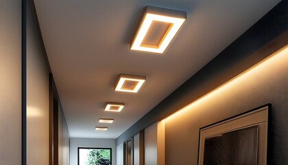 Wall Mural - Sleek LED Recessed Ceiling Lights Brighten a Contemporary Hallway