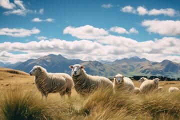 Wall Mural - Sheep landscape grassland livestock.