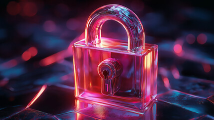 Wall Mural - 3D icon of a lock in holographic style