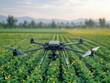 © Muhawaii - Illustrate a CG 3D image of a drone conducting precision farming in an aerial view of a high-tech agricultural field