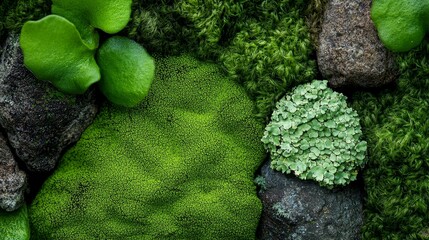 Abstract Moss and Lichen, detailed, abstract textures of moss and lichen-covered surfaces