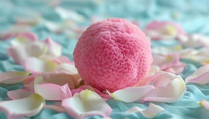 Poster - Delicate pink bath bombs nestled in fragrant petals against a serene blue and white backdrop