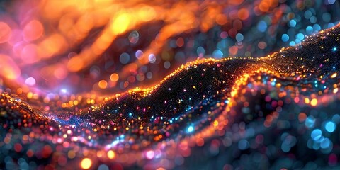 Canvas Print - A colorful, glowing, and abstract image of a wave made of glitter