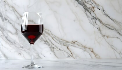 Elegant red wine glass on pristine white marble surface