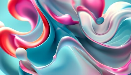 Wall Mural - Holographic Liquid Flow of Twisted Abstract Shapes for a Festive Christmas Background in 3D Rendering