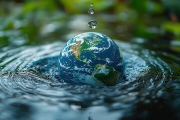 Wall Mural - environmental concept pristine water droplet cradling a miniature earth symbolizing conservation cri