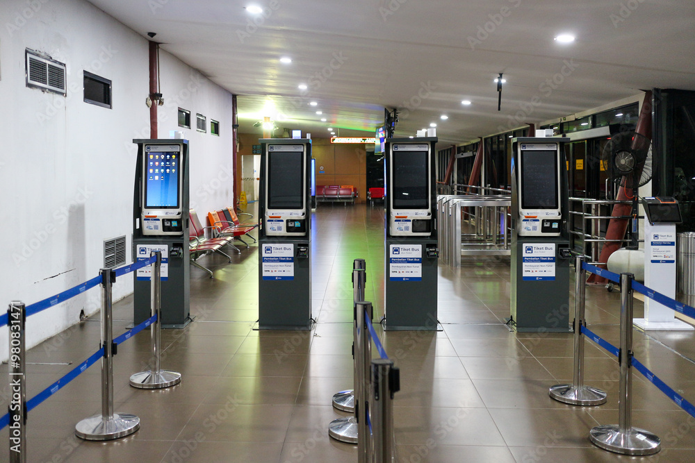 Check In Display Example Jakarta, Indonesia - June 21, 2024: A row of airport check-in with ...