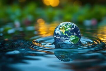 Wall Mural - environmental concept pristine water droplet cradling a miniature earth symbolizing conservation cri