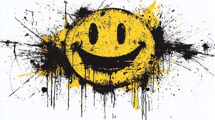 Wall Mural - Modern illustration of a spray-painted graffiti emoticon depicting a smiling face.